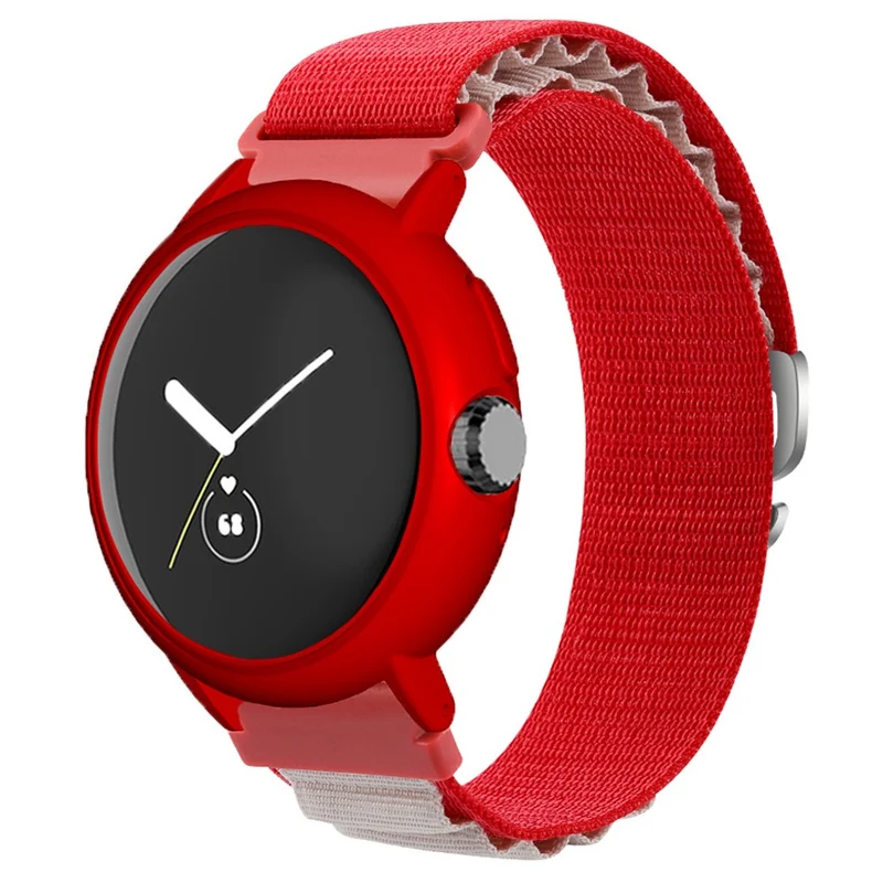 Google Pixel Watch / Pixel Watch 2 Watch Band Nylon Loop Wrist Strap with Watch Case - White Black+Black White Case