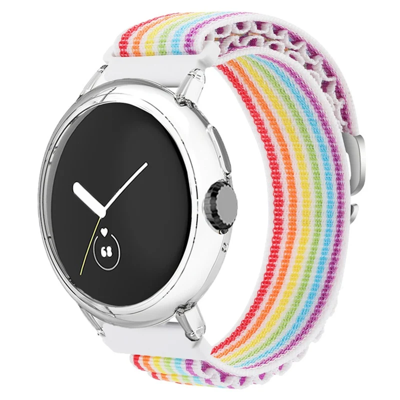 Google Pixel Watch / Pixel Watch 2 Watch Band Nylon Loop Wrist Strap with Watch Case - White Black+Black White Case