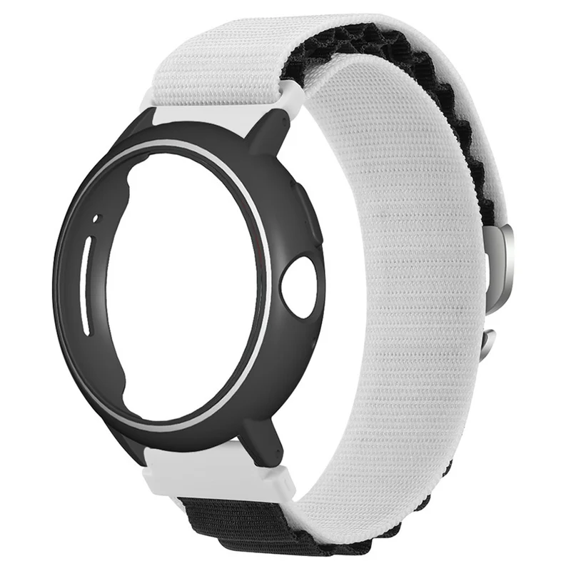 Google Pixel Watch / Pixel Watch 2 Watch Band Nylon Loop Wrist Strap with Watch Case - White Black+Black White Case