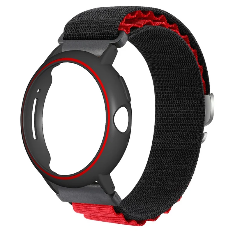 Google Pixel Watch / Pixel Watch 2 Watch Band Nylon Loop Wrist Strap with Watch Case - White Black+Black White Case