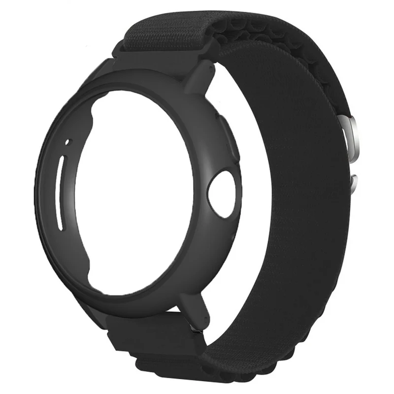 Google Pixel Watch / Pixel Watch 2 Watch Band Nylon Loop Wrist Strap with Watch Case - White Black+Black White Case