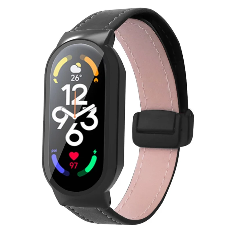 Xiaomi Smart Band 8 / Smart Band 8 NFC Leather Watch Band Magnetic Buckle Strap with Watch Case / Screen Protector