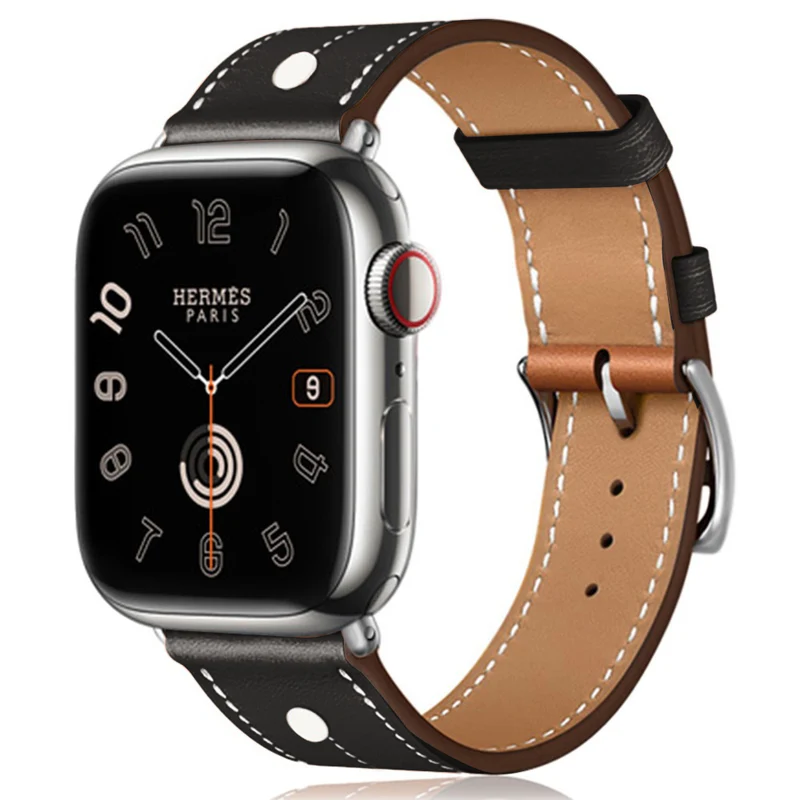 Apple Watch Series 41mm / 40mm / 38mm Rivet Decor Watch Band Genuine Cow Leather Strap