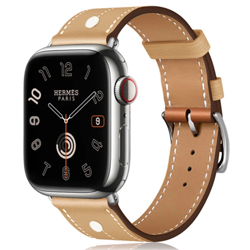 Apple Watch Series 41mm / 40mm / 38mm Rivet Decor Watch Band Genuine Cow Leather Strap