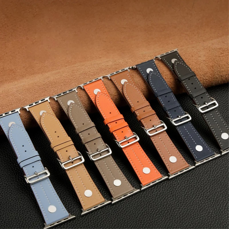 Apple Watch Series 41mm / 40mm / 38mm Rivet Decor Watch Band Genuine Cow Leather Strap
