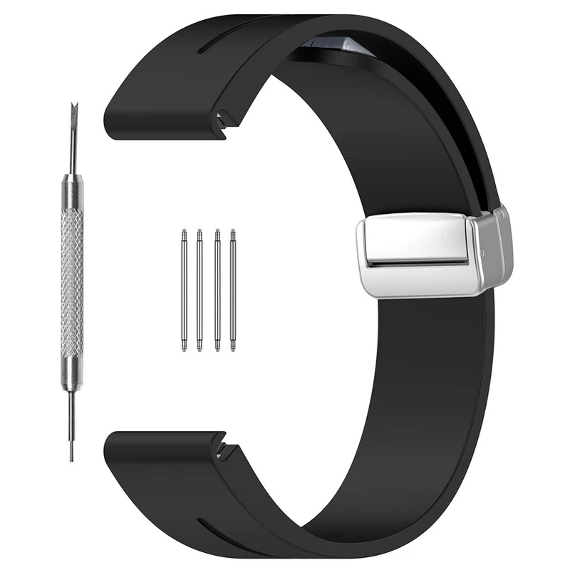 Huawei Watch GT 4 46mm / Samsung Galaxy Watch3 45mm / Garmin Venu 3 22mm Silicone Watch Strap Magnetic Silver Buckle Band