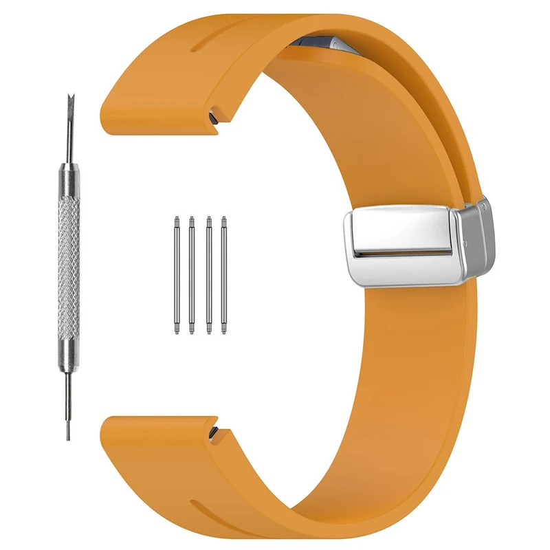 Huawei Watch GT 4 46mm / Samsung Galaxy Watch3 45mm / Garmin Venu 3 22mm Silicone Watch Strap Magnetic Silver Buckle Band