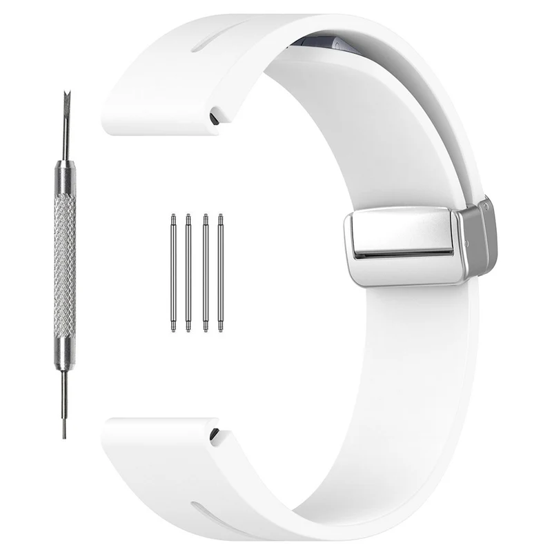 Huawei Watch GT 4 46mm / Samsung Galaxy Watch3 45mm / Garmin Venu 3 22mm Silicone Watch Strap Magnetic Silver Buckle Band