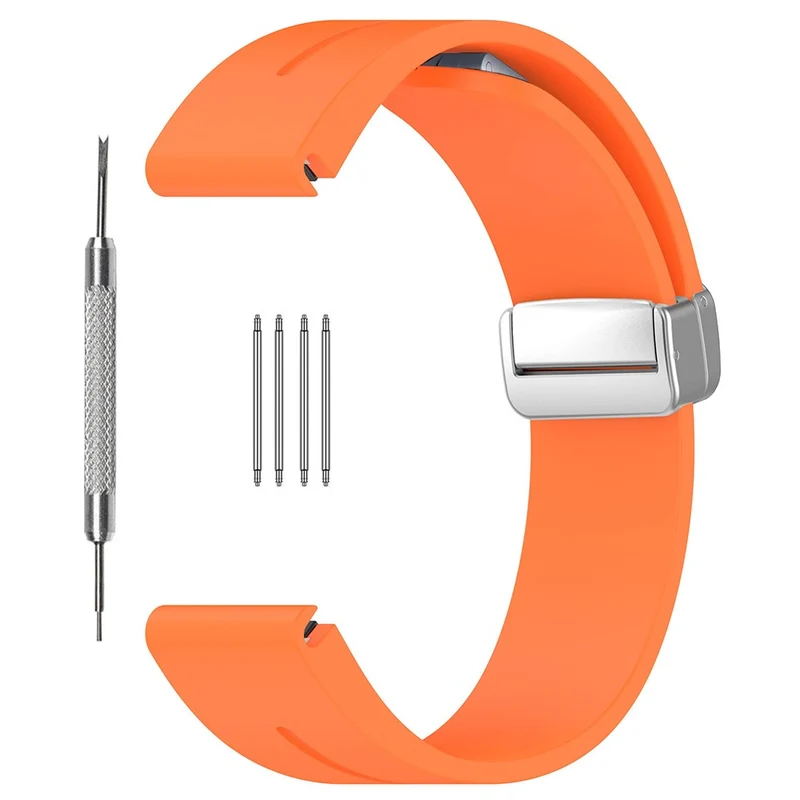Huawei Watch GT 4 46mm / Samsung Galaxy Watch3 45mm / Garmin Venu 3 22mm Silicone Watch Strap Magnetic Silver Buckle Band