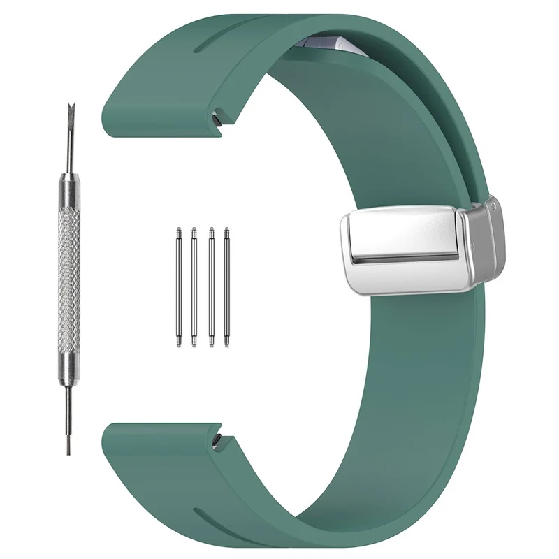 Huawei Watch GT 4 46mm / Samsung Galaxy Watch3 45mm / Garmin Venu 3 22mm Silicone Watch Strap Magnetic Silver Buckle Band