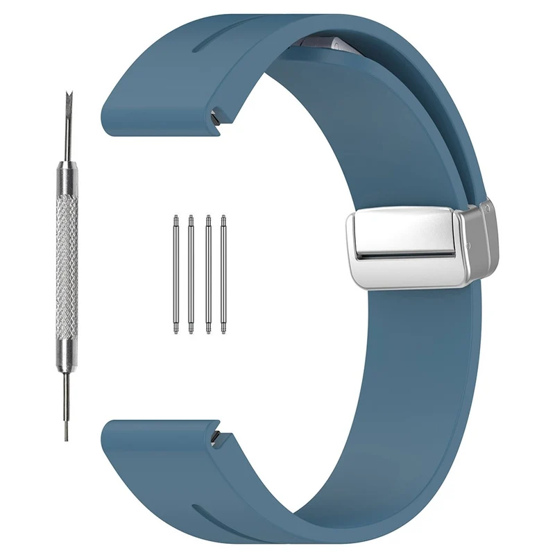 Huawei Watch GT 4 46mm / Samsung Galaxy Watch3 45mm / Garmin Venu 3 22mm Silicone Watch Strap Magnetic Silver Buckle Band