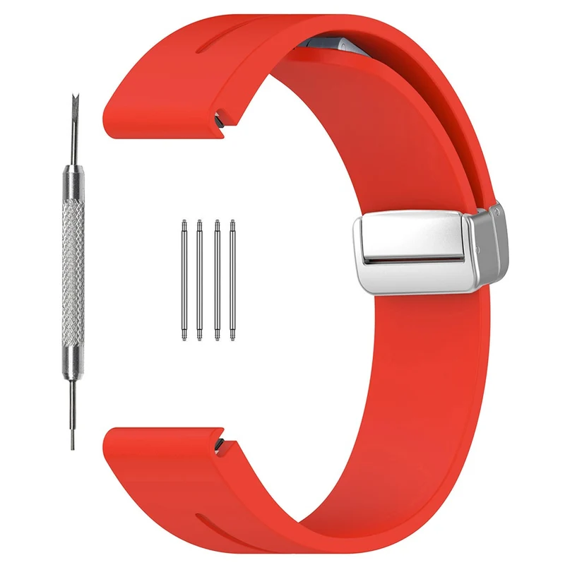 Huawei Watch GT 4 46mm / Samsung Galaxy Watch3 45mm / Garmin Venu 3 22mm Silicone Watch Strap Magnetic Silver Buckle Band