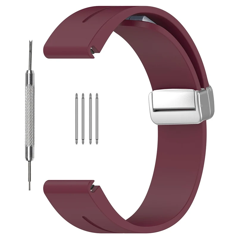 Huawei Watch GT 4 46mm / Samsung Galaxy Watch3 45mm / Garmin Venu 3 22mm Silicone Watch Strap Magnetic Silver Buckle Band