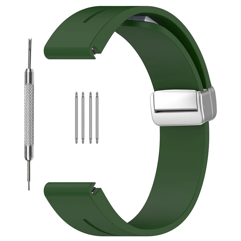 Huawei Watch GT 4 46mm / Samsung Galaxy Watch3 45mm / Garmin Venu 3 22mm Silicone Watch Strap Magnetic Silver Buckle Band
