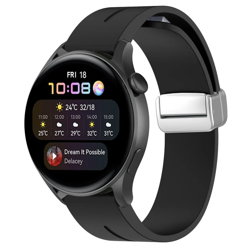 Huawei Watch GT 4 46mm / Samsung Galaxy Watch3 45mm / Garmin Venu 3 22mm Silicone Watch Strap Magnetic Silver Buckle Band