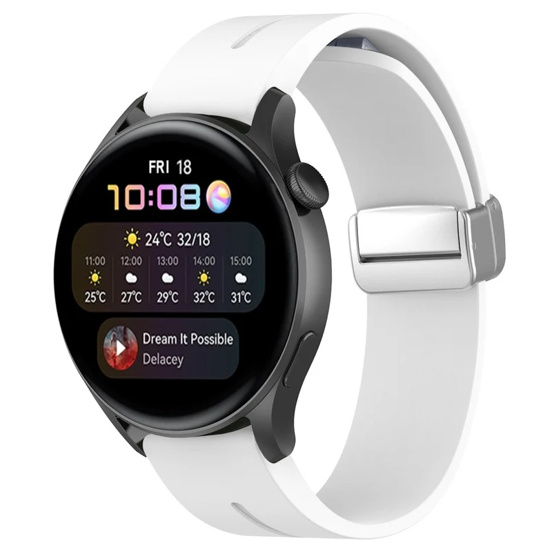 Huawei Watch GT 4 46mm / Samsung Galaxy Watch3 45mm / Garmin Venu 3 22mm Silicone Watch Strap Magnetic Silver Buckle Band