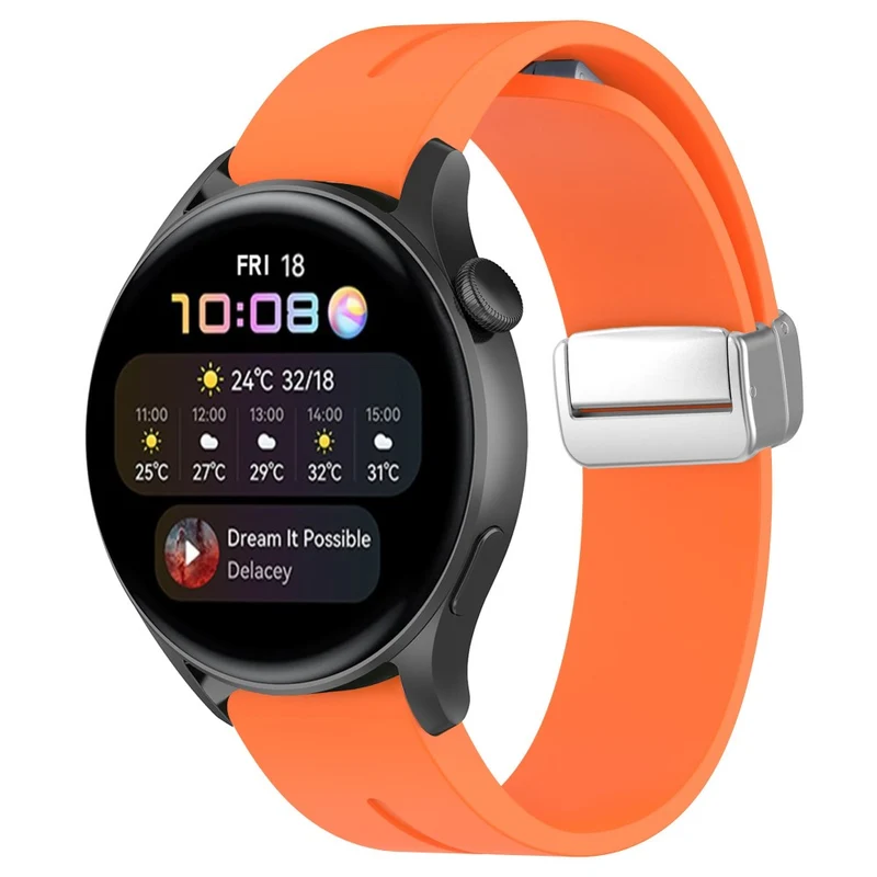 Huawei Watch GT 4 46mm / Samsung Galaxy Watch3 45mm / Garmin Venu 3 22mm Silicone Watch Strap Magnetic Silver Buckle Band
