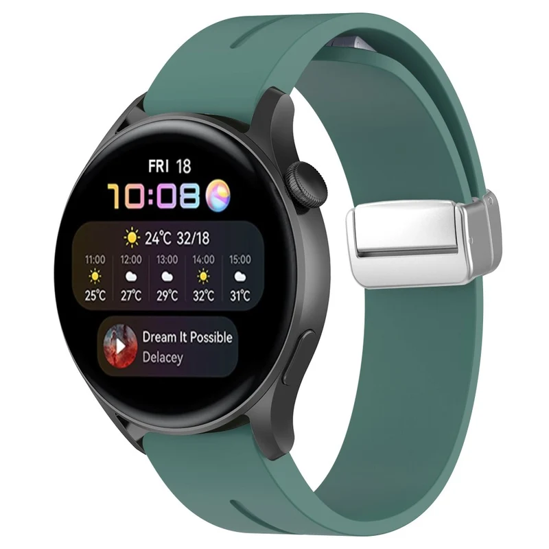 Huawei Watch GT 4 46mm / Samsung Galaxy Watch3 45mm / Garmin Venu 3 22mm Silicone Watch Strap Magnetic Silver Buckle Band