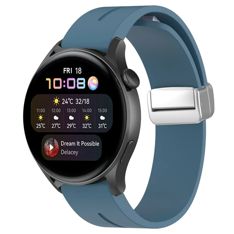 Huawei Watch GT 4 46mm / Samsung Galaxy Watch3 45mm / Garmin Venu 3 22mm Silicone Watch Strap Magnetic Silver Buckle Band