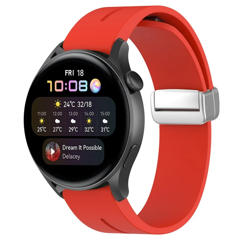 Huawei Watch GT 4 46mm / Samsung Galaxy Watch3 45mm / Garmin Venu 3 22mm Silicone Watch Strap Magnetic Silver Buckle Band