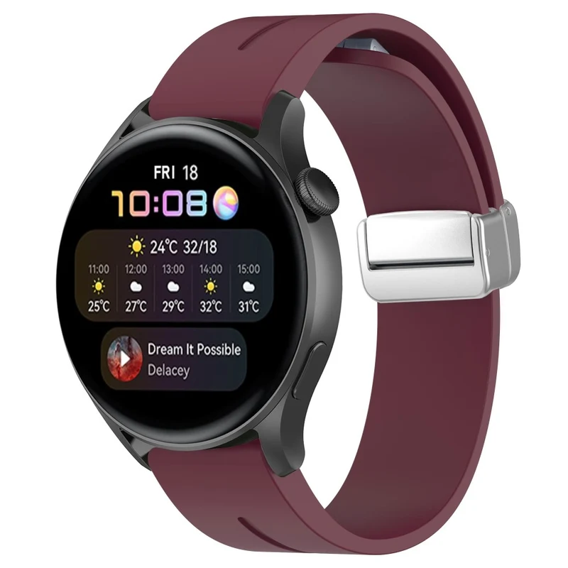 Huawei Watch GT 4 46mm / Samsung Galaxy Watch3 45mm / Garmin Venu 3 22mm Silicone Watch Strap Magnetic Silver Buckle Band