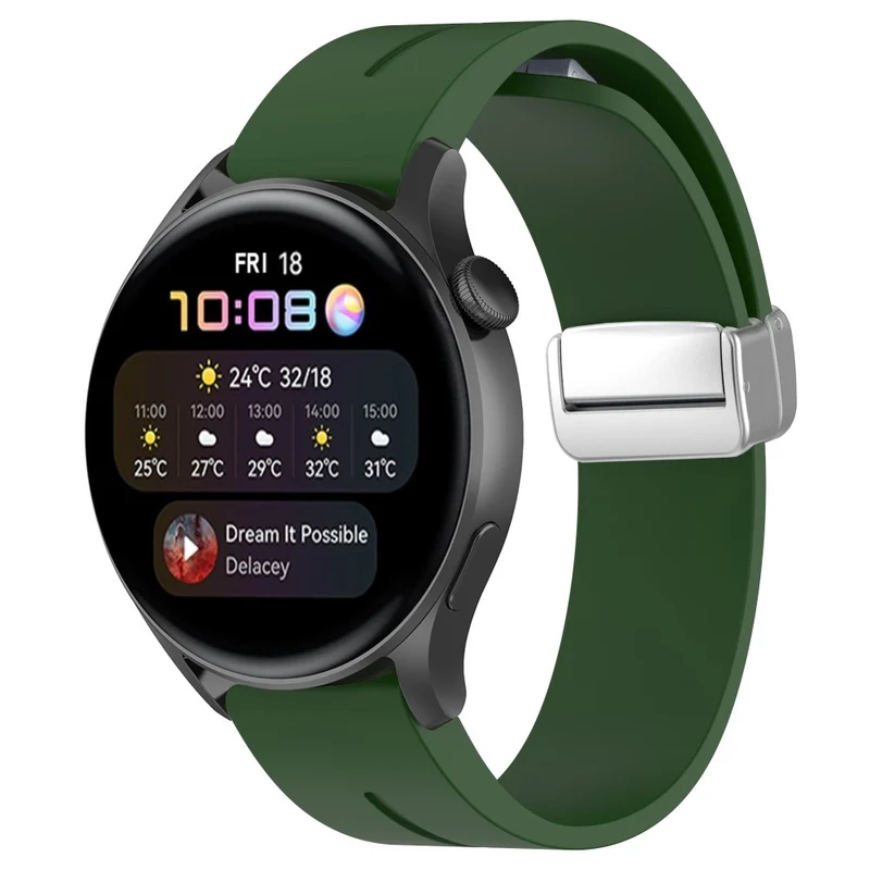Huawei Watch GT 4 46mm / Samsung Galaxy Watch3 45mm / Garmin Venu 3 22mm Silicone Watch Strap Magnetic Silver Buckle Band