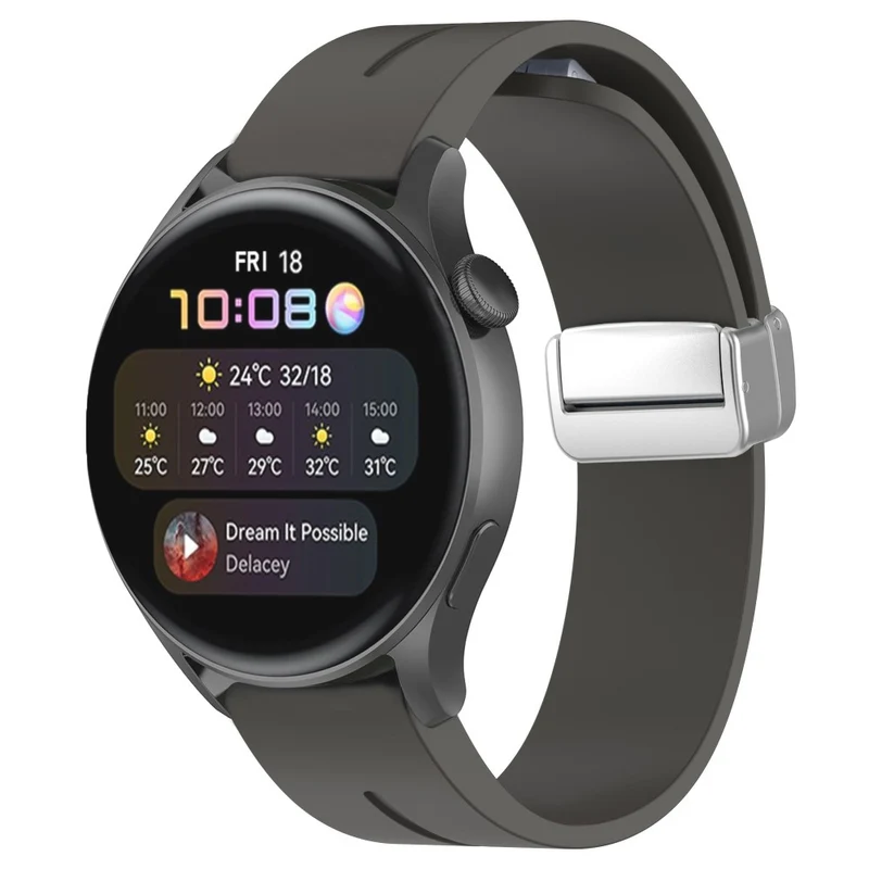 Huawei Watch GT 4 46mm / Samsung Galaxy Watch3 45mm / Garmin Venu 3 22mm Silicone Watch Strap Magnetic Silver Buckle Band