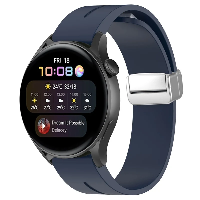Huawei Watch GT 4 46mm / Samsung Galaxy Watch3 45mm / Garmin Venu 3 22mm Silicone Watch Strap Magnetic Silver Buckle Band