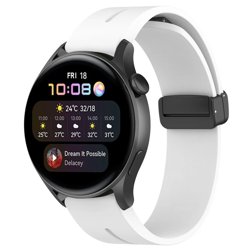 Huawei Watch GT 4 46mm / Samsung Galaxy Watch3 45mm / Garmin Venu 3 Black Buckle Watchband 22mm Magnetic Silicone Strap