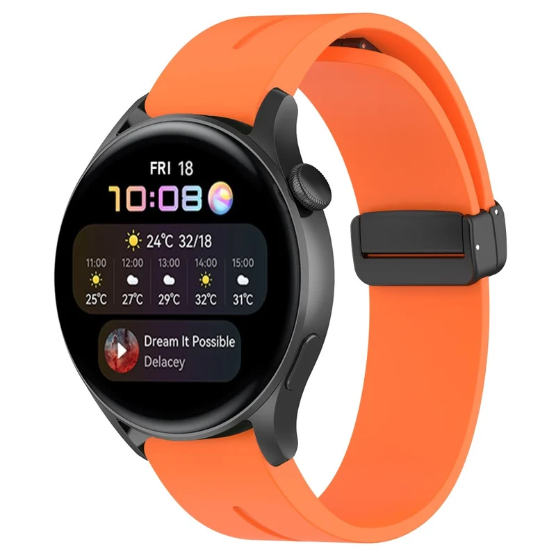 Huawei Watch GT 4 46mm / Samsung Galaxy Watch3 45mm / Garmin Venu 3 Black Buckle Watchband 22mm Magnetic Silicone Strap