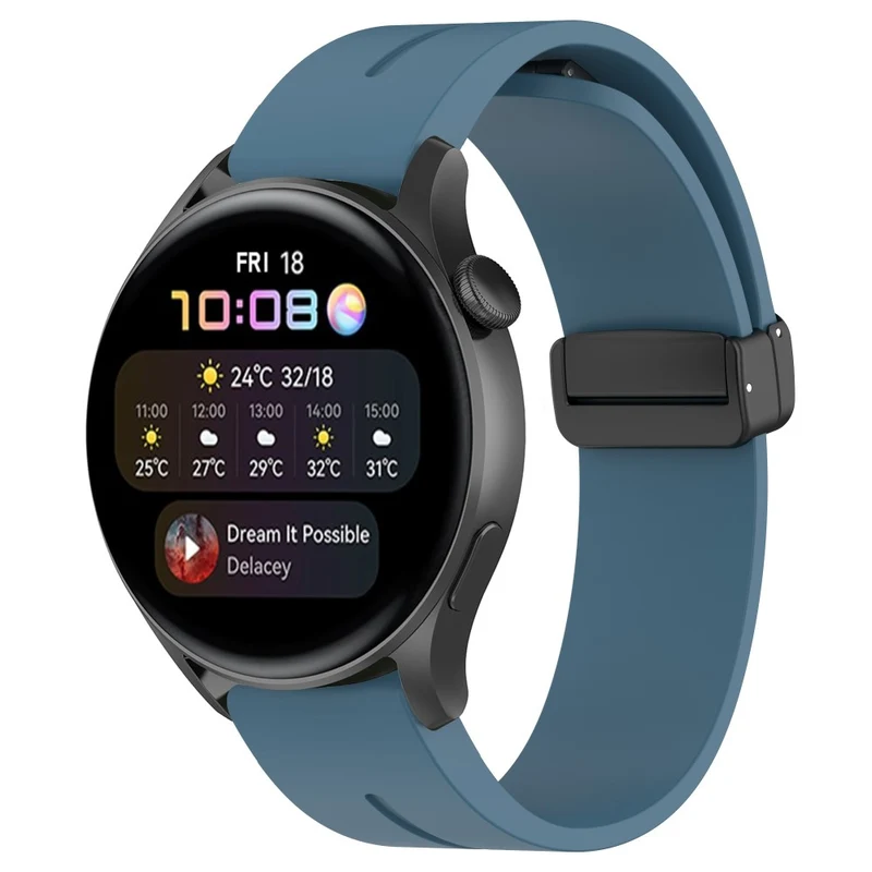 Huawei Watch GT 4 46mm / Samsung Galaxy Watch3 45mm / Garmin Venu 3 Black Buckle Watchband 22mm Magnetic Silicone Strap