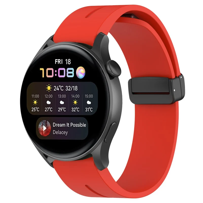 Huawei Watch GT 4 46mm / Samsung Galaxy Watch3 45mm / Garmin Venu 3 Black Buckle Watchband 22mm Magnetic Silicone Strap