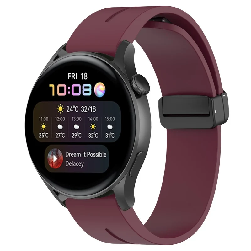 Huawei Watch GT 4 46mm / Samsung Galaxy Watch3 45mm / Garmin Venu 3 Black Buckle Watchband 22mm Magnetic Silicone Strap