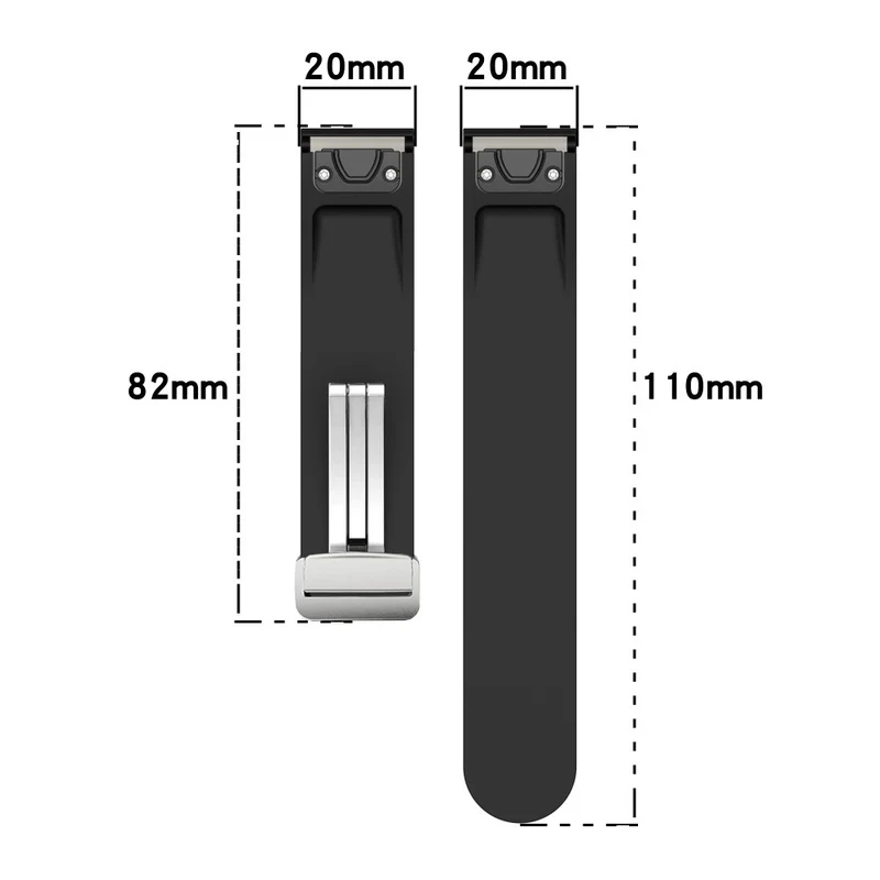 Samsung Galaxy Watch 6 / 6 Classic / 5 / 4 / Huawei Watch GT 3 42mm Silicone Strap Magnetic Silver Buckle 20mm Watchband