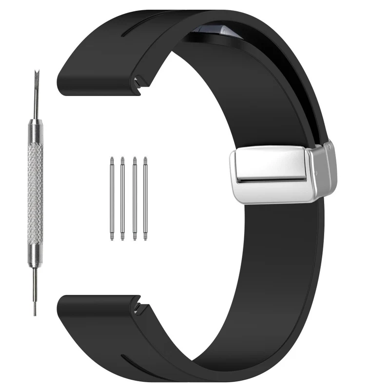 Samsung Galaxy Watch 6 / 6 Classic / 5 / 4 / Huawei Watch GT 3 42mm Silicone Strap Magnetic Silver Buckle 20mm Watchband