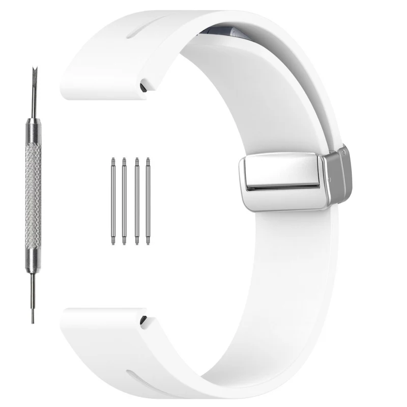 Samsung Galaxy Watch 6 / 6 Classic / 5 / 4 / Huawei Watch GT 3 42mm Silicone Strap Magnetic Silver Buckle 20mm Watchband