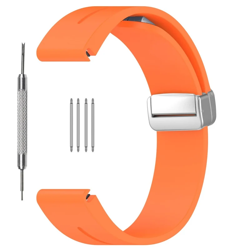 Samsung Galaxy Watch 6 / 6 Classic / 5 / 4 / Huawei Watch GT 3 42mm Silicone Strap Magnetic Silver Buckle 20mm Watchband