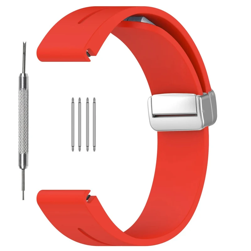 Samsung Galaxy Watch 6 / 6 Classic / 5 / 4 / Huawei Watch GT 3 42mm Silicone Strap Magnetic Silver Buckle 20mm Watchband