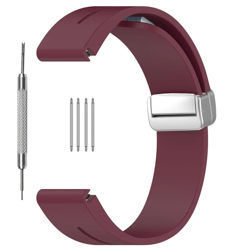 Samsung Galaxy Watch 6 / 6 Classic / 5 / 4 / Huawei Watch GT 3 42mm Silicone Strap Magnetic Silver Buckle 20mm Watchband