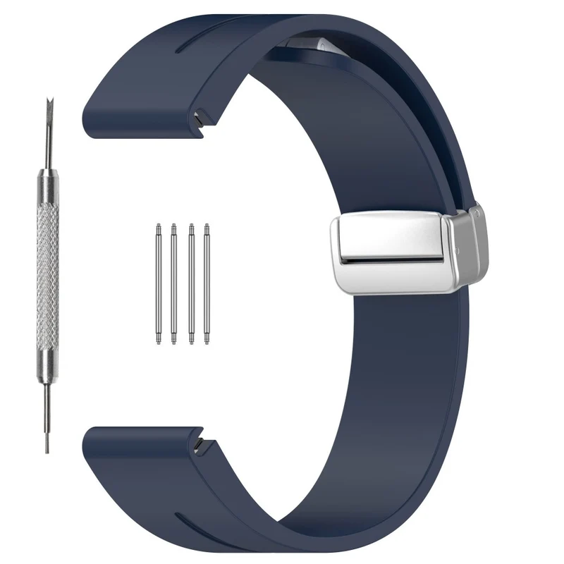 Samsung Galaxy Watch 6 / 6 Classic / 5 / 4 / Huawei Watch GT 3 42mm Silicone Strap Magnetic Silver Buckle 20mm Watchband