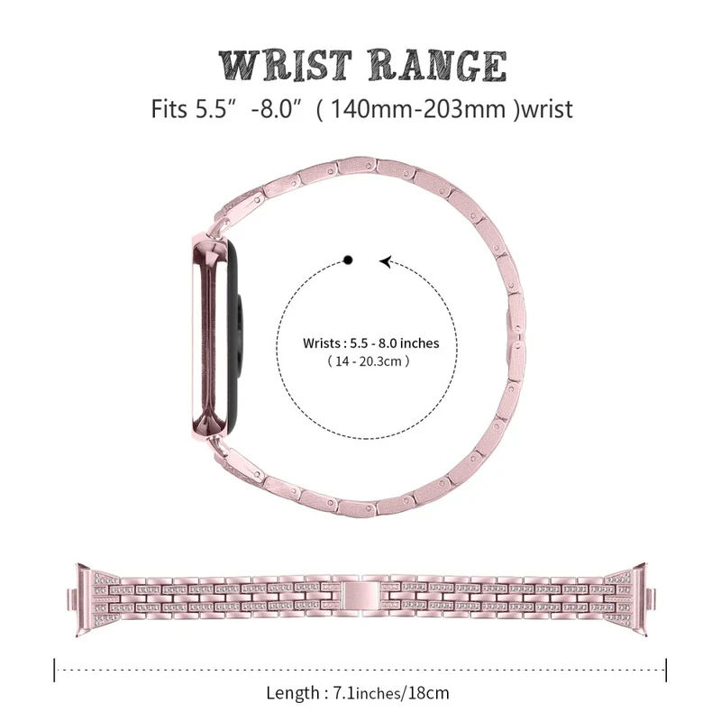 Xiaomi Smart Band 8 Pro Metal Watch Strap 2-Row Rhinestone 5-Bead Watchband