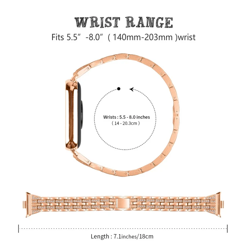 Xiaomi Smart Band 8 Pro Metal Watch Strap 2-Row Rhinestone 5-Bead Watchband