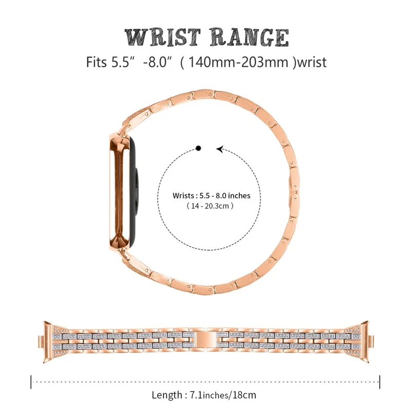 Xiaomi Smart Band 8 Pro Metal Watch Strap 2-Row Rhinestone 5-Bead Watchband