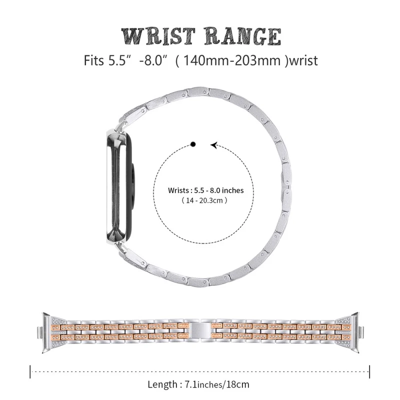 Xiaomi Smart Band 8 Pro Metal Watch Strap 2-Row Rhinestone 5-Bead Watchband