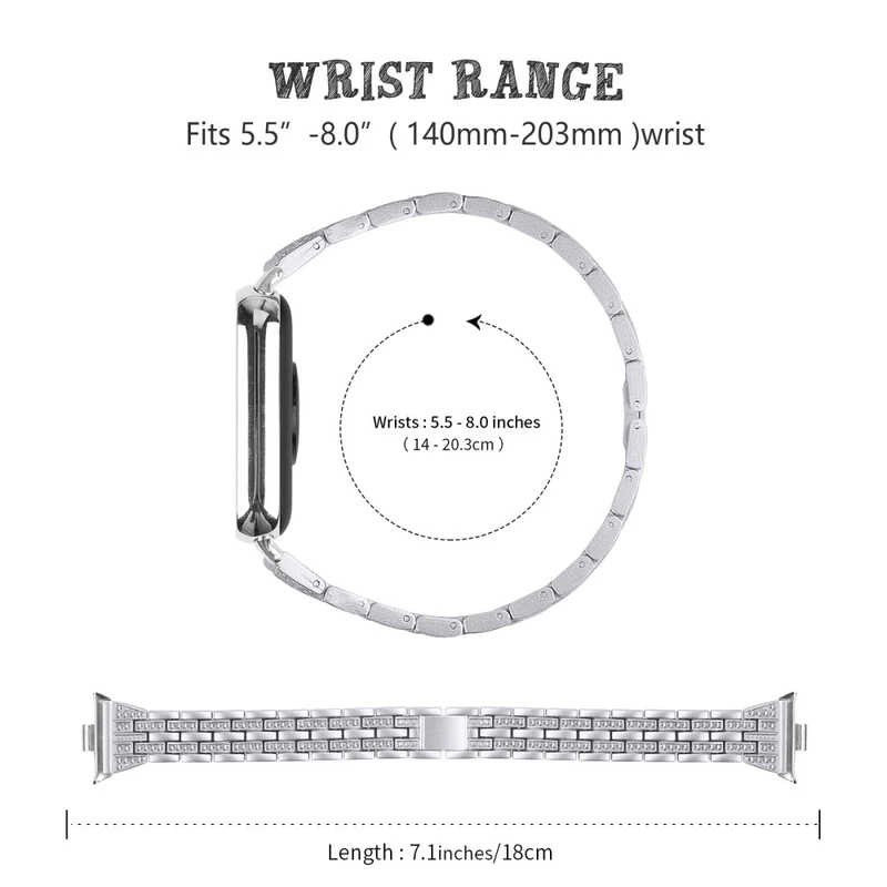 Xiaomi Smart Band 8 Pro Metal Watch Strap 2-Row Rhinestone 5-Bead Watchband