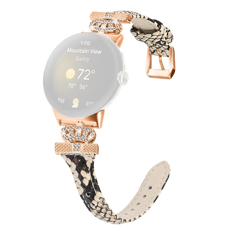 Google Pixel Watch / Watch 2 Rose Gold Buckle Watch Band Strap with Crown-Shape Connector