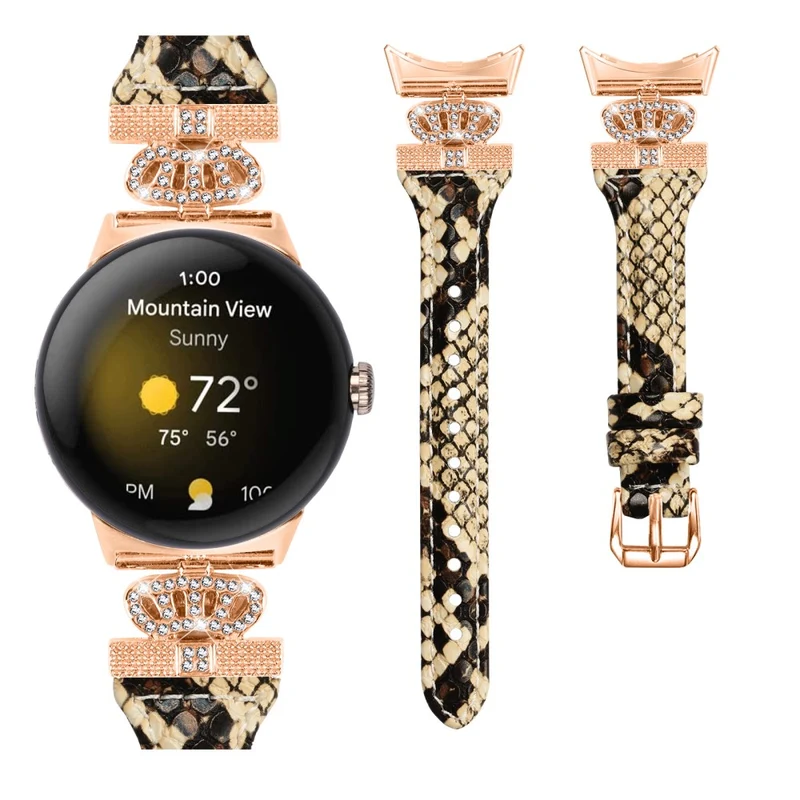 Google Pixel Watch / Watch 2 Rose Gold Buckle Watch Band Strap with Crown-Shape Connector