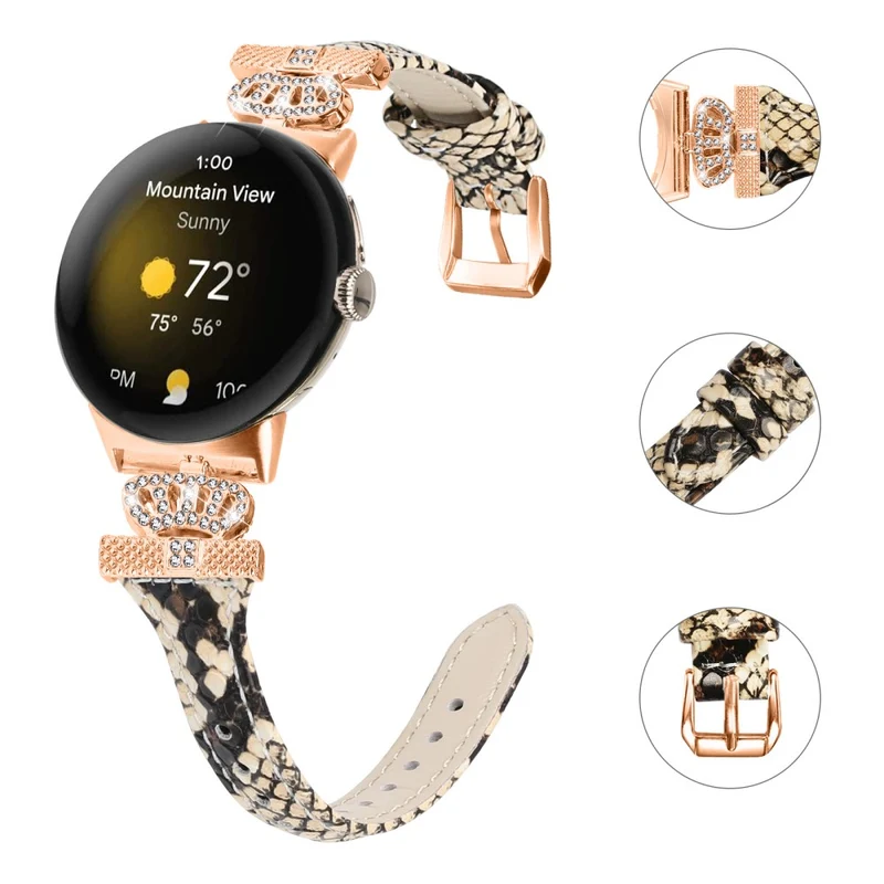 Google Pixel Watch / Watch 2 Rose Gold Buckle Watch Band Strap with Crown-Shape Connector