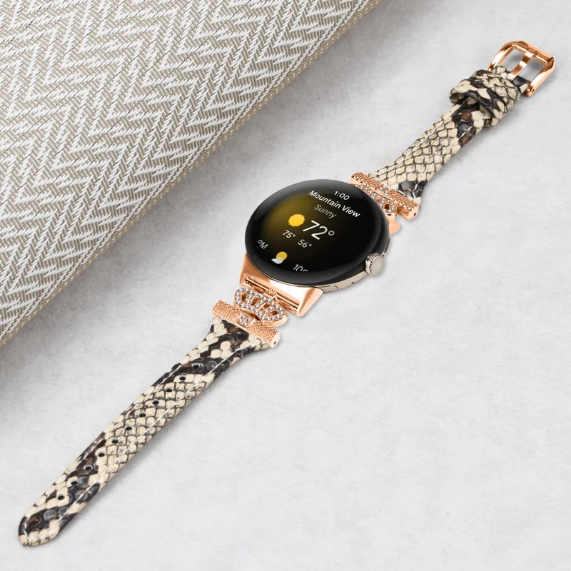 Google Pixel Watch / Watch 2 Rose Gold Buckle Watch Band Strap with Crown-Shape Connector