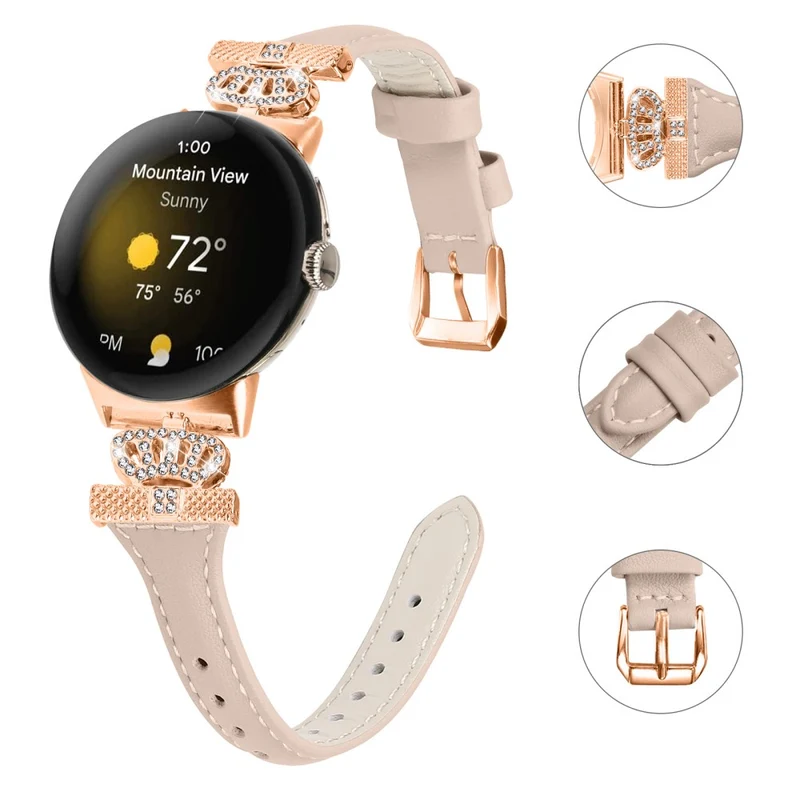 Google Pixel Watch / Watch 2 Rose Gold Buckle Watch Band Strap with Crown-Shape Connector